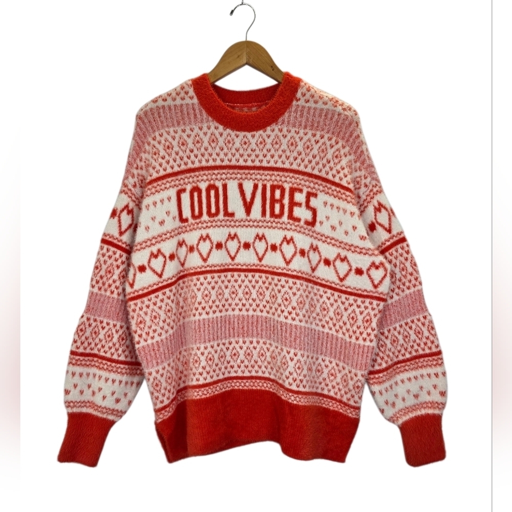 Nwt Aerie Flurry Oversized Crew‎ Sweater Sunburst Heart COOL Vibe So Soft Size S